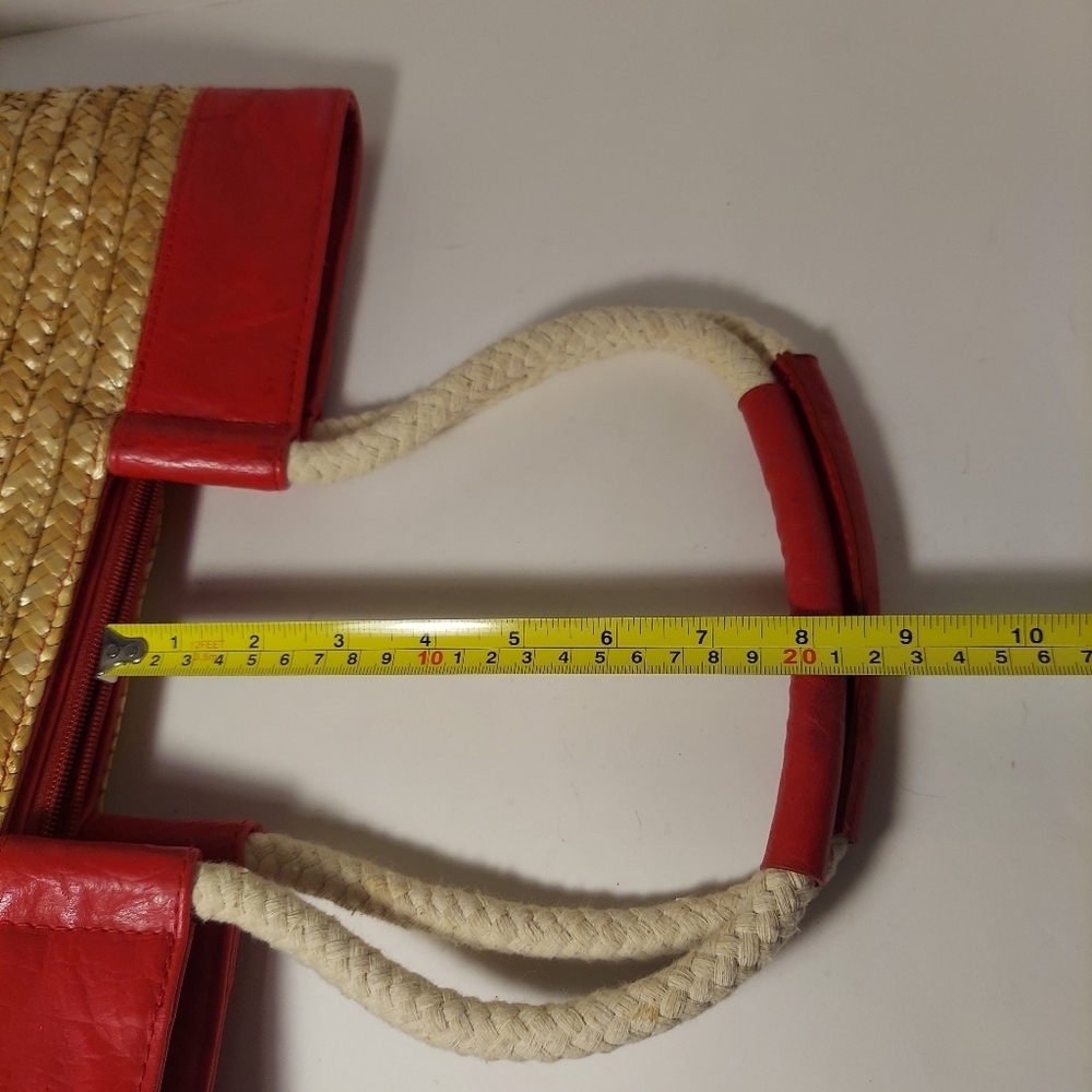 Straw Studios Bags: Tote Red Anchor Appliqué Natural Straw Nautical Beach - Picture 6 of 13